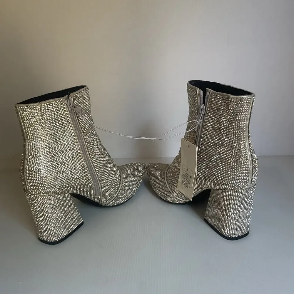 A New Day Women’s Size 8 Silver Rhinestone Pointed Toe Ankle Boots  NWT